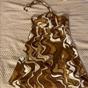 Brown and Cream Swirl Halter Dress